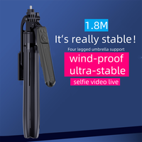 Trépied perche à selfie sans fil B17 1,8 m extensible avec télécommande pour enregistrement vidéo et support de caméra rotatif à 360°