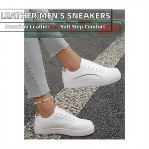 Nouvelles baskets décontractées en cuir de vachette noir à lacets pour hommes, avec semelle EVA durable, respirantes pour la marche et la course, également adaptées aux femmes. - Product Image 2