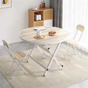 โต๊ะรับประทานอาหารทรงกลมแบบพับได้พร้อมเก้าอี้สำหรับพื้นที่ขนาดเล็กใช้ในบ้านแบบพกพาพับเก็บได้ท็อปไม้โครงสีขาวดีไซน์กะทัดรัด - Product Image 2