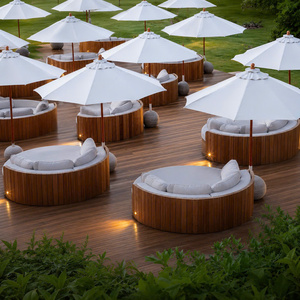 Luxury Outdoor Round Daybed with Curved Wooden Backrest for Villa & Resort Specialty Size Wholesale Price - Product Image 2