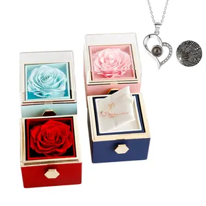 Wholesale 2024 Mothers Day Forever Preserved Flowers Gifts With I Love YOU Heart Necklace In Rotating Eternal Rose Jewelry Box