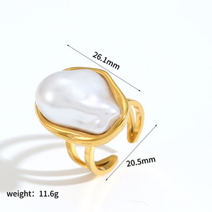 Pearl <b>Rings</b> 18k Gold Plated <b>Titanium</b> Steel Irregular Asymmetrical Geometric Design For Women Everyday Wear - Product Image 5
