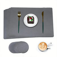 Ensemble familial de 6 sets de table durables en PU, écologiques, portables, réversibles, en cuir texturé litchi, personnalisables avec sous-verres