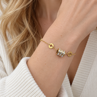 Bracelet en acier inoxydable Huibao avec breloque chiffres romains et pendentif barillet en zircon cubique, chaîne réglable pour femme
