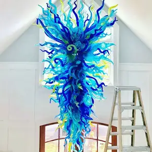 Europäische blau gefärbte Glas Designer Lampe hängen Foyer Flur Kronleuchter Pendel leuchte für Zuhause