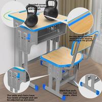 Ensemble bureau et chaise scolaire individuels modernes pour salle de classe, mobilier métallique durable et réglable pour appartement et chambre à coucher