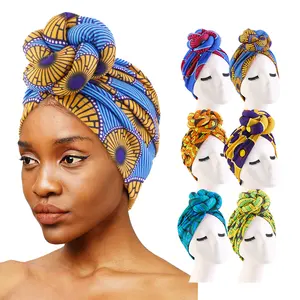 African printed twist hair wraps knotted bonnet turban bandana headwraps headscarf fashion hats for women femme