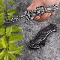 Cuchillo Plegable Stone Wash Deer, Herramienta Portátil para Desempacar, Cuchillo de Frutas para Exteriores de Alta Dureza y Precisión con Grabado, para Supervivencia en Camping