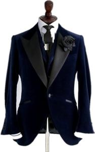 2025 trajes de diseñador de terciopelo azul marino para hombre, esmoquin para novio, fiesta de boda, pantalones de graduación, trajes, abrigo, chaleco, ropa de negocios, traje de <span class=keywords><strong>3</strong></span> piezas - Product Image 4