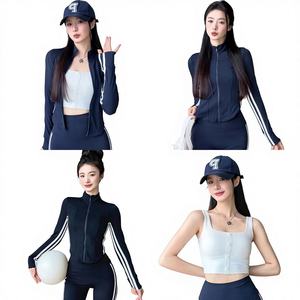 Conjunto de Yoga Completo: Top de Manga Larga con Cuello Alto y Leggings de Cintura Alta con Franja Lateral, Sin Costuras, de Secado Rápido, Spandex y Poliéster - Product Image 5
