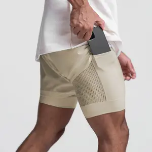 Ustom-pantalones cortos deportivos 2 en 1 para correr, ropa deportiva para correr