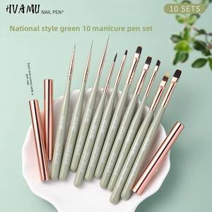 Ensemble professionnel de 10 stylos à ongles en bois vert japonais pour le dessin de lignes en gel UV, manucure - Product Image 2