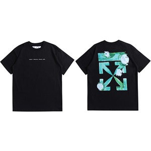 T-shirt <span class=keywords><strong>Homme</strong></span> Manches Courtes en Coton Pur, Motif Géométrique Peinture à l'Huile, Estampillé Or WAR, Bande Adhésive, Qualité Supérieure, Religieux OW - Product Image 3