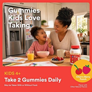 Gomitas Multivitamínicas para Niños de Marca Privada con Omega 3 DHA EPA Vitamina D3 C B12 B6 A K Zinc, Sin Gluten, Sabor Cereza y Bayas, 60 Unidades, Suministro para <span class=keywords><strong>30</strong></span> Días - Product Image 4
