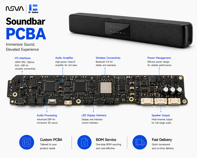 Audio Soundbar Wireless Portable OEM Bom list service Multilayers PCB PCBA customise