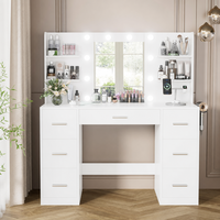 Coiffeuse à succès avec miroir LED et prise de courant, 14 ampoules Hollywood illuminées