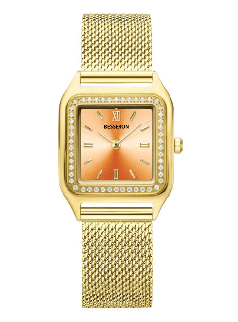 Orange with gold watch