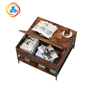 Flip-Top Farmhouse <b>Coffee</b> <b>Table</b> Storage Dark <b>Walnut</b> Black Metal 31.5" Lift-Top W/Hidden Compartment Eco-Friendly Easy Assembly - Product Image 3
