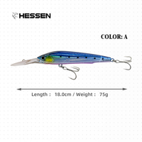Leurre crankbait en PVC Hessen OEM pour eau salée, 75g 180mm, plongée profonde, ailettes longues, yeux 3D, type minnow, pour bar et brochet