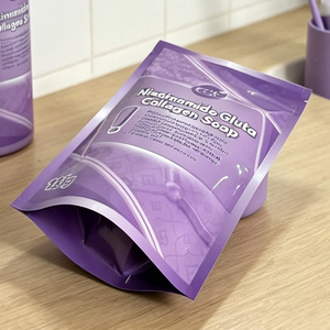 Custom Printed Purple Matte Stand <b>Up</b> Zipper Bags Aluminum Foil Resealable <b>Pouches</b> For 135g Handmade Skin Care Soap Packaging - Product Image 3