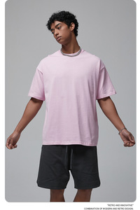 Camiseta de Manga Corta Oversize con Cuello Redondo y Logotipo Estampado, Ajuste Holgado Informal, 100% Algodón Jersey, Color Sólido, Transpirable para Hombre - Product Image 2
