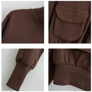 TKAN489D Sweat à capuche décontracté pour femme, coupe oversize, demi-zip, 100% coton épais, couleur unie, manches longues, double poche - Product Image 3