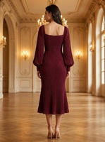 Robe de soirée sirène mi-longue à col carré et manches bouffantes personnalisée en gros