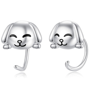 Orecchini a perno con simpatico cucciolo sorridente per donna, gioielli per l'orecchio in metallo per tutti i giorni - Product Image 1