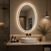 Cermin Rias Oval LED Pintar Tanpa Bingkai Modern Minimalis Premium, Kontrol Sentuh Anti-Kabut, Dapat Diredupkan, IP44, Pemasangan di Dinding, Hotel Villa
