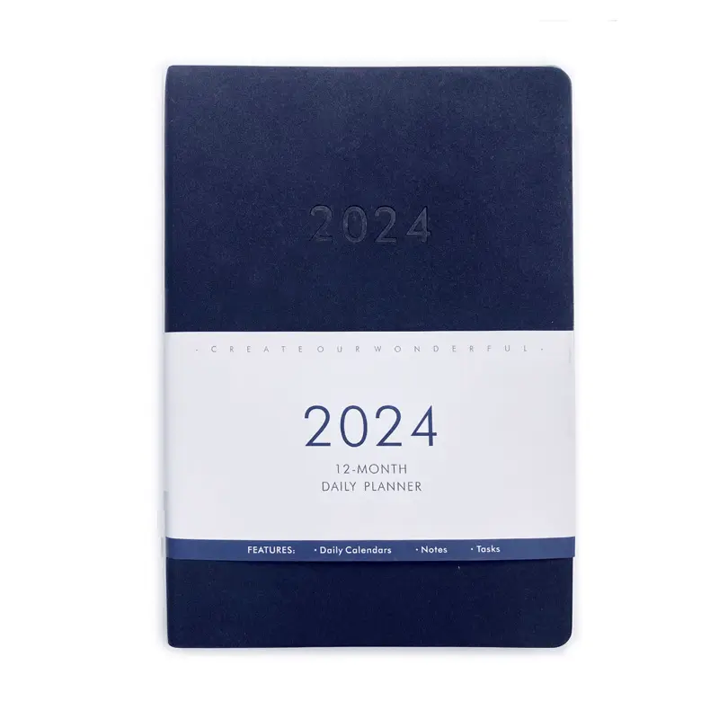 2024-2025 लेदर हार्ड कवर साप्ताहिक और मासिक प्लानर स्टिकर नोटबुक एजेंडा प्लानर के साथ