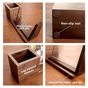 देखने वाले कार्ड धारक पेंसिल आयोजक और फोटो फ्रेम के साथ डेस्कटॉप लकड़ी का पेन स्टैंड - Product Image 6
