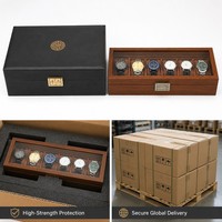 Boîte de présentation de montres en bois de noyer de luxe personnalisable avec coussin en velours brun doux, charnières métalliques vintage, logo personnalisé