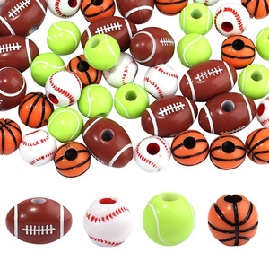 50 piezas/bolsa de cuentas acrílicas de pelota deportiva para pulseras, dijes de fútbol, baloncesto, rugby, varios tipos de cuentas sueltas para la fabricación de joyas - Product Image 2