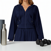 Nouveau sweat-shirt à capuche zippé pour femme, coupe genou, uni, coupe-vent, chaud, polyvalent, style décontracté, pour activités de plein air et sport