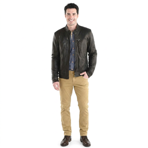 Veste à capuche en cuir véritable robuste et luxueuse pour homme, respirante, style vintage, qualité supérieure, protection contre les intempéries, automne - Product Image 1