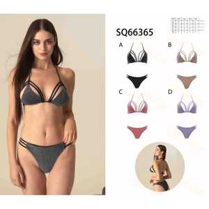Costume da bagno bikini imbottito da donna a due pezzi con top a fascia e slip a vita alta con laccetti laterali, ideale per l'estate e la spiaggia, taglie S-XL, all'ingrosso SQ66365 - Product Image 1