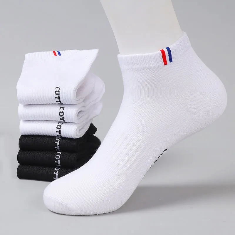 Custom Men's Summer Thin Cotton Boat Socks Breathable and Sweat-absorbing White Black Low Cut Sports Socks