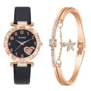 Amadi Ensemble de bracelets de montre à quartz pour femmes Offre Spéciale mode décontractée cœur numérique simple polyvalent pour les étudiants boîtier en alliage cuir - Product Image 3