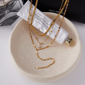 Collier pendentif goutte d'eau multicouche en acier inoxydable doré pour femme, bijoux de fête - Product Image 4
