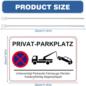 Duits Prive Parkeerplaats Bord Verkeersbord Aluminium Metalen Binnenplaats Waarschuwingsbord Met Paal - Product Image 3