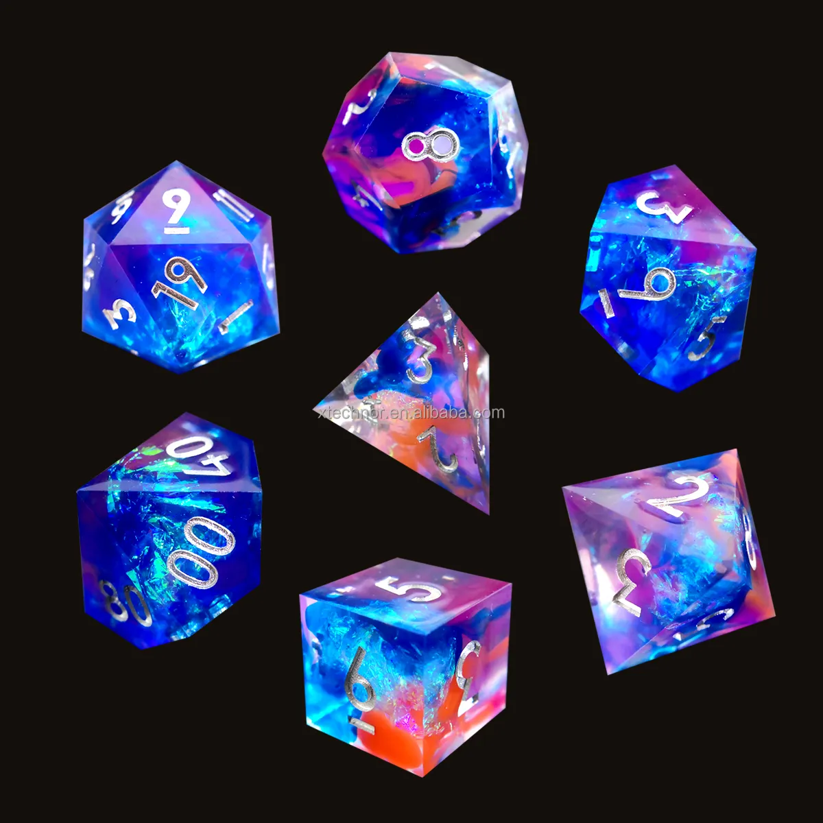 Handgemaakte Plastic Hars Scherpe Rand Dobbelstenen 7 Stuk Volledige Set Blauwe Waas Rpg D & D Dobbelstenen Set Voor Board game Dice Night Lights