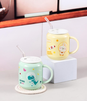 Vente chaude 390ml mignon tasse en céramique avec couvercle verre paille dessin animé lait café thé tasse tasse pour bureau à domicile utilisé