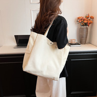 Tas Tote Kain Wanita JOYSUN Gaya Jepang, Kapasitas Besar, Model Selempang, Dilengkapi Resleting