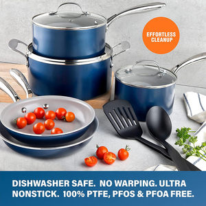 High Quality Ceramic Coated <b>Pots</b> <b>And</b> <b>Pans</b> Stainless Steel Handle 10-Piece Aluminum Cookware Set - Product Image 4