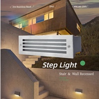 Lumière d'escalier encastrée en polycarbonate carré en acier inoxydable 316 IP65 avec LED Nichia blanc chaud pour jardin