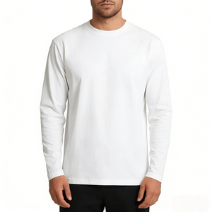 Custom Design Streetwear Casual <strong>White</strong> Compression Boxy Heavyweight T-shirt Cotton Plaid Wholesale t Shirts for Men <strong>Long</strong> <strong>Sleeve</strong> - Product Image 1