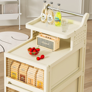 Living Room Storage <b>Cabinet</b> Foldable 3 Tier Mobile Drawer Rack With Dustproof Design For Kitchen Bedroom Use - Product Image 1