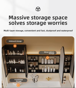 Mueble de Baño Integrado de Estilo Francés de Alta Gama, Retro, para Balcón, de Roble y Piedra Sinterizada, con Lavadora Integrada, Combinación de <span class=keywords><strong>Inodoro</strong></span> y Encimera de Piedra - Product Image 5