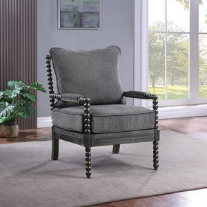 Silla de acento <span class=keywords><strong>Eliza</strong></span> con respaldo de espiga, tela gris carbón y madera negra, muebles para el hogar - Product Image 2