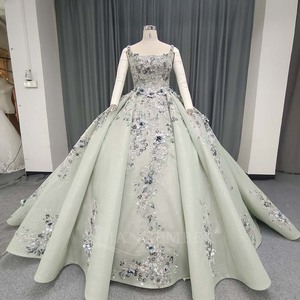 ANY253 Vestido de Fiesta Glamuroso con Cuello Cuadrado y Flores 3D - Product Image 1